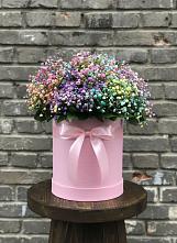 Цветочная композиция из Гипсофила и Розы в шляпной коробке в Северном Белгородской области