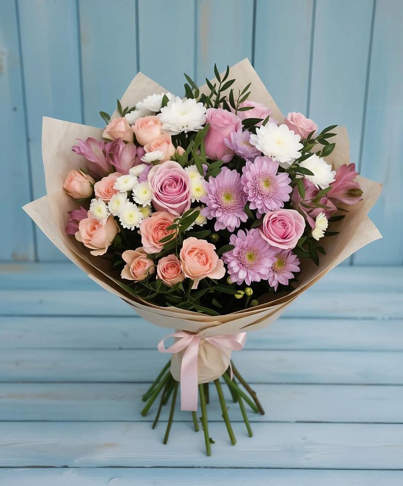 Букет цветов из: Хризантемы, Розы и Альстромерии в Северном Белгородской области