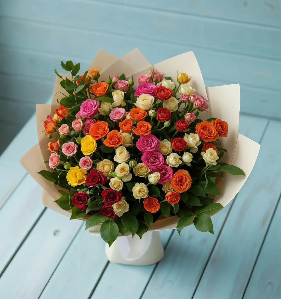 Букет Микс из разноцветных кустовых роз в Северном Белгородской области