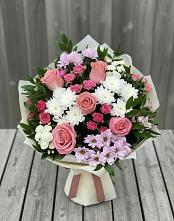 Букет цветов из:  Альстромерии, Гвоздики, Розы и Хризантемы в Северном Белгородской области