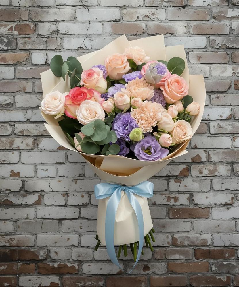 Букет цветов из: Розы, Лизиантусы и Гвоздики в Северном Белгородской области