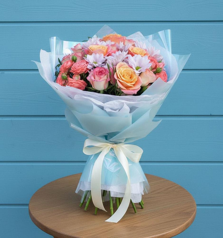 Букет цветов из: Хризантемы и Розы в Северном Белгородской области