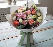 Букет цветов из:  Розы, Лизиантусы и Гвоздики в Северном Белгородской области